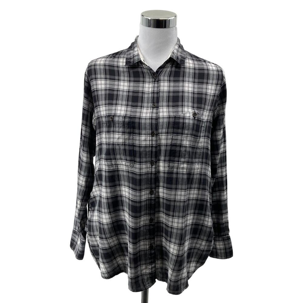 Rag & Bone Women's XS Black Gray Plaid Button Down Shirt Dual Pockets Rayon